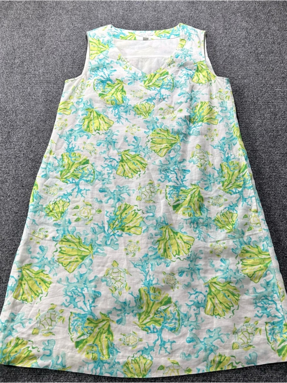 J. Jill Love Linen Sea Turtle & Coral Reef Shift Dress XS Coastal